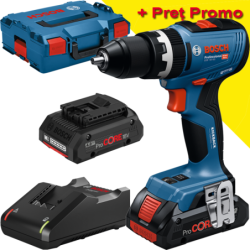 BOSCH GSB 18V-65 Masina de gaurit cu percutie brushless cu 2 acumulatori ProCore Li-Ion, 4Ah, 65Nm + Valiza L-BOXX