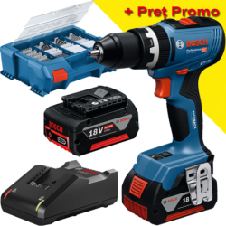 BOSCH GSB 18V-65 Masina de gaurit cu percutie brushless cu 2 acumulatori Li-Ion, 4Ah, 65Nm + Valiza L-CASE Pick & Click