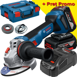 BOSCH GWS 18V-11 S Polizor unghiular brushless, cu regulator, cu 2 acumulatori Li-Ion, 5Ah, diametru disc 125 mm + L-BOXX
