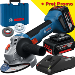 BOSCH GWS 18V-8 Polizor unghiular brushless, cu 2 acumulatori Li-Ion, 4Ah, diametru disc 125 mm + Valiza