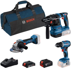 BOSCH SET COMBI GSR 18V-45 + GBH 18V-22 + GWS 18V-8 + GBA 2.0 Ah + GBA 4.0 Ah + GAL 18V-40 + Geanta textil