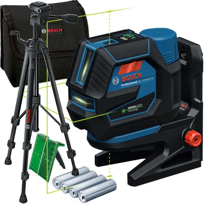 BOSCH GCL 12V-50-22 CG + RM 20 + BT 150 Nivela laser cu linii verzi (50 m) + Suport rotativ + Stativ BOSCH GCL 12V-50-22 CG + RM 20 + BT 150 Nivela laser cu linii verzi (50 m) + Suport rotativ + Stativ