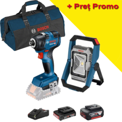 BOSCH GDR 18V-200 Surubelnita cu impact brushless, cu 2 acumulatori,unul de 4Ah si unul de 2Ah, 200Nm + GLI 18V-1900 Lampa Li-I