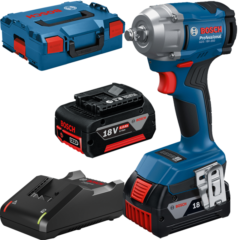 BOSCH GDS 18V-350 Surubelnita cu impact brushless cu 2 acumulatori Li-Ion, 4Ah, 350Nm, prindere 1/2" + L-BOXX BOSCH GDS 18V-350 Surubelnita cu impact brushless cu 2 acumulatori Li-Ion, 4Ah, 350Nm, prindere 1/2" + L-BOXX