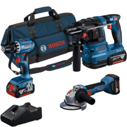BOSCH Kit 3 scule 18 V GSR 18V-45 + GWS 18V-7 + GBH 18V-22 + 3 acumulatori 4.0Ah + Incarcator GAL 18V-40