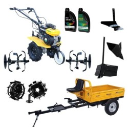 ProGARDEN Pachet Campo 703 Motocultor 7CP + Remorca RM500C + Plug simplu + Plug bilonat/rarita + 2 Roti metalice 350x6 + 2L Ulei
