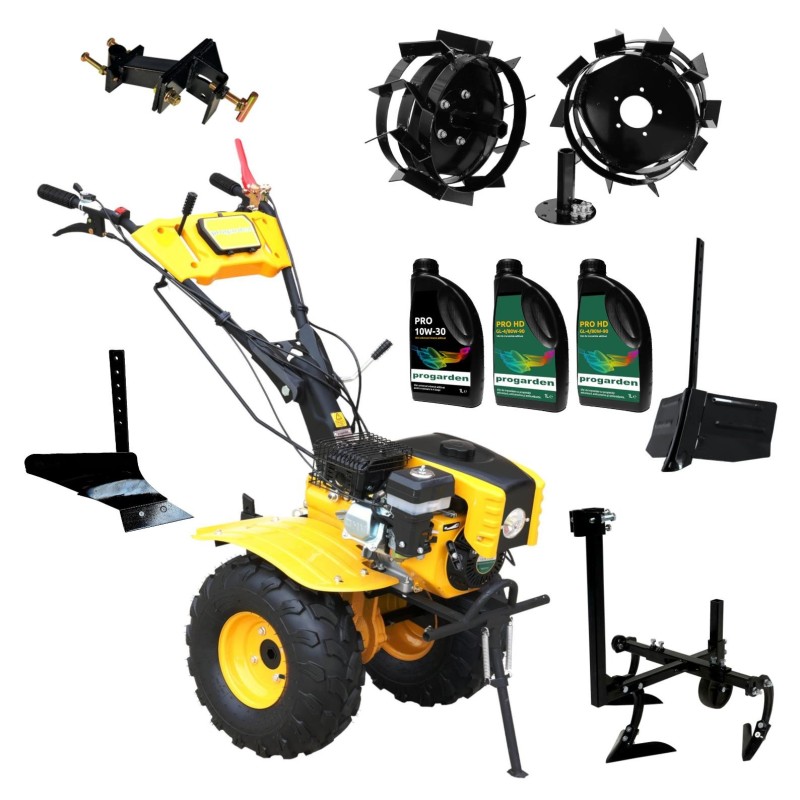 ProGARDEN Pachet Campo 873 Alpine motocultor 7CP + Prasitoare PRS20-45 + Plug simplu + Plug bilonat/rarita + Adaptor + 2 Roti me