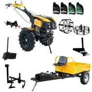 ProGARDEN Pachet Campo 1273 Alpine V2, Motocultor 12CP + PRS20-45 Prasitoare + Remorca RM500T+ Plug bilonat/rarita + Plug revers