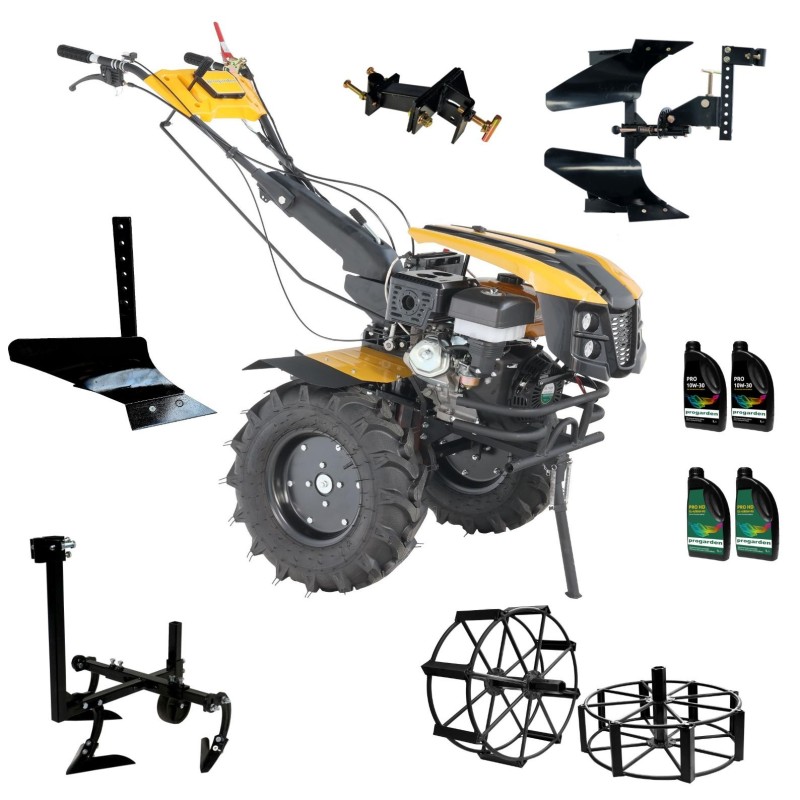 ProGARDEN Pachet Campo 1873 Alpine V2 Motocultor 18CP + Plug bilonat + Plug reversibil + Prasitoare + Adaptor + 2 roti metalic