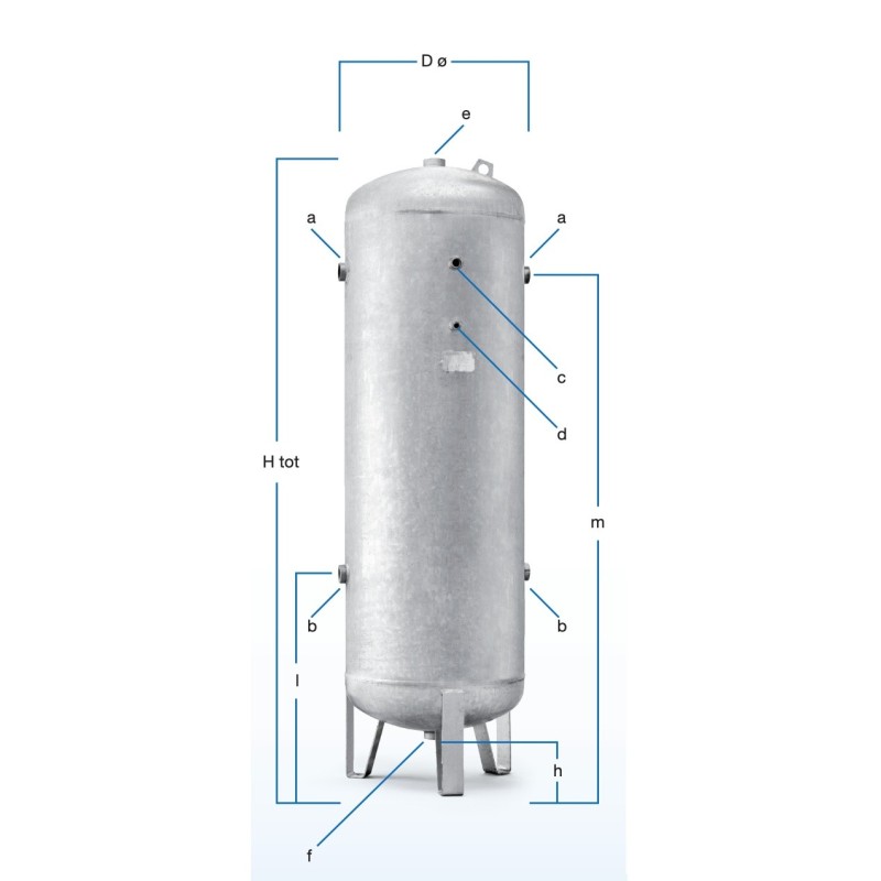 Rezervor de aer vertical, zinc/galvanizat - 5000 litri, max. 11.5 bari - ABAC-V5000-11.5B-ZINC