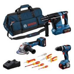 Bosch Set Combi 18V GSB18V-65 + GWS18V-11 + GBH18V‑24C + 3xGBA 18V 5.0Ah + GAL18V-40 + Set 7 scule