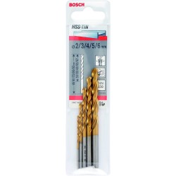 Bosch Caseta 5 burghie HSS-TiN, DIN 338, D2-6mm