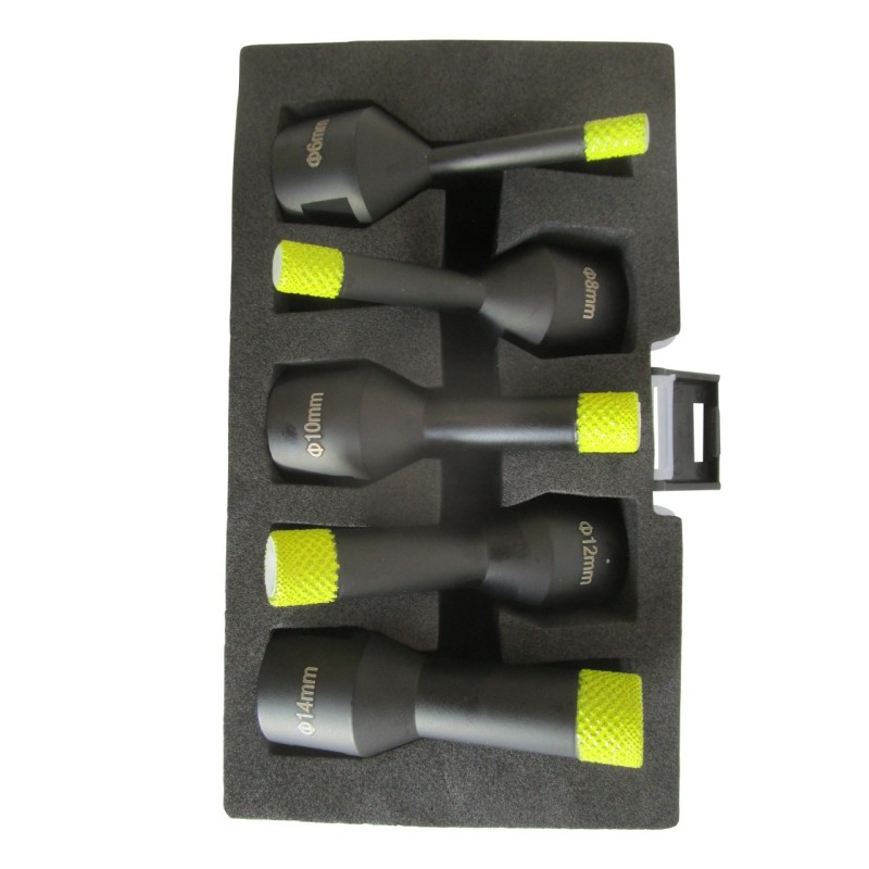 Set 5 carote diamantate pt. gresie portelanata & piatra - diam. 6, 8, 10, 12, 14 (mm) -cu ceara- Super Premium - DXDH.80406.Satz