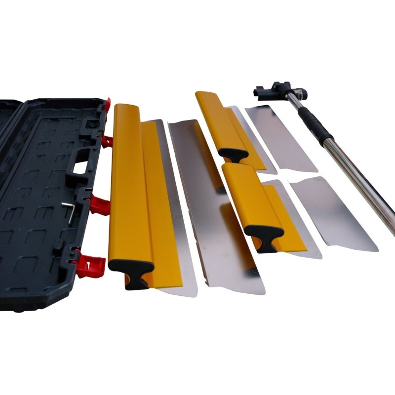 Set de gletiere profesionale Heavy-Duty aluminiu 30, 50, 80 (cm) x 3,5mm cu maner extensibil si cutie de transport - CNO-GHD853S
