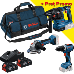 BOSCH Kit 3 scule 18V GSR + GWS + GBH + 2 x GBA 18V 4.0 Ah + GAL 18V-40 + Geanta textil