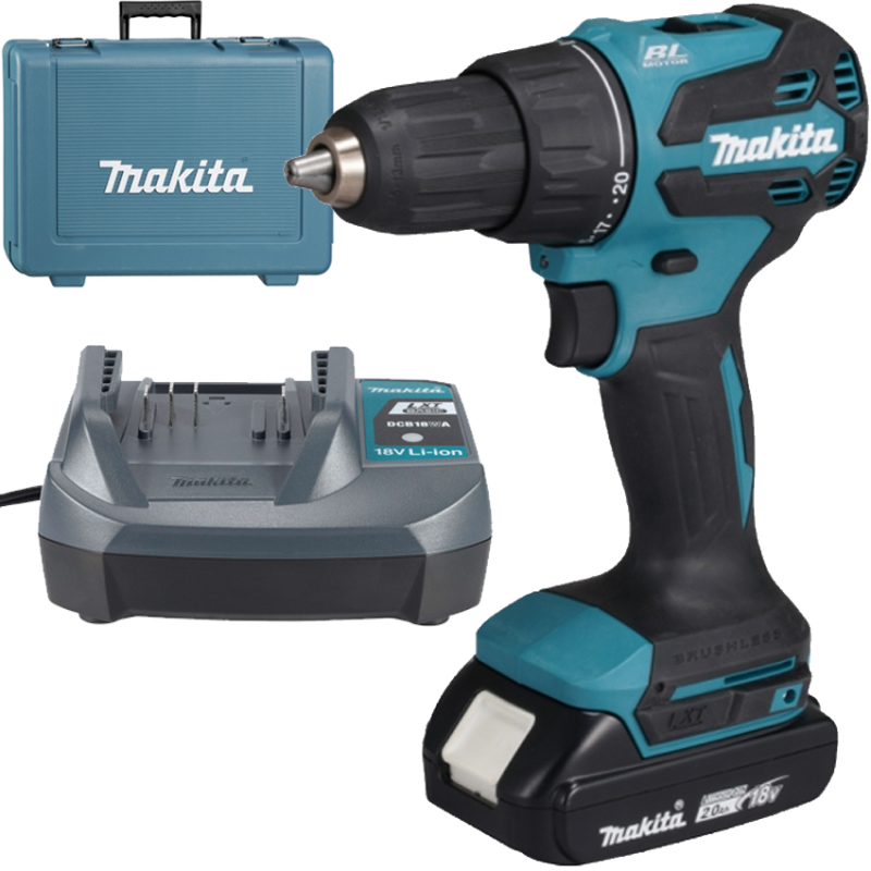 MAKITA DHP490WV Masina de gaurit cu percutie brushless, cu 1 acumulator 2Ah, Li-Ion, 18V, 65Nm