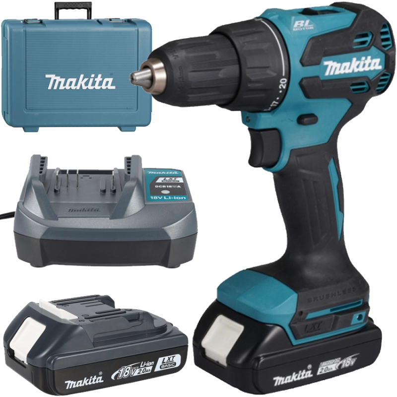 MAKITA DHP490WVE Masina de gaurit cu percutie brushless, cu 2 acumulatori 2Ah, Li-Ion, 18V, 65Nm
