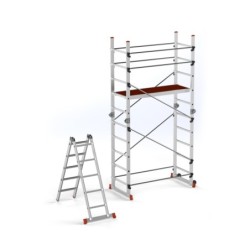Schela aluminiu mobila cu doua scari pliabile 2x5 trepte, inaltime 3m, platforma 1,35x0,45(m), max. 150kg - CNO-SME-ACRO4M