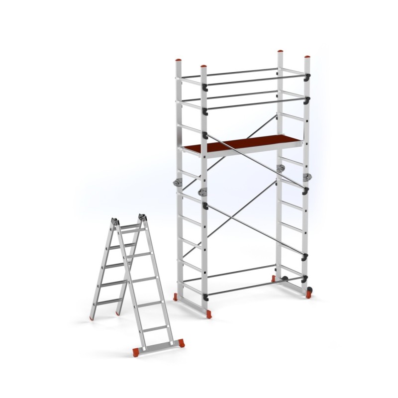 Schela aluminiu mobila cu doua scari pliabile 2x5 trepte, inaltime 3m, platforma 1,35x0,45(m), max. 150kg - CNO-SME-ACRO4M