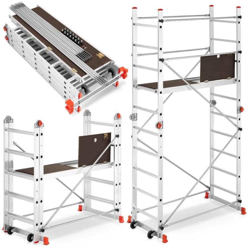 Schela aluminiu mobila cu doua scari pliabile 2x5 trepte, inaltime 3m, platforma 1,35x0,45(m), max. 150kg - CNO-SME-ACRO4M