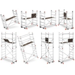 Schela aluminiu mobila cu doua scari pliabile 2x5 trepte, inaltime 3m, platforma 1,35x0,45(m), max. 150kg - CNO-SME-ACRO4M