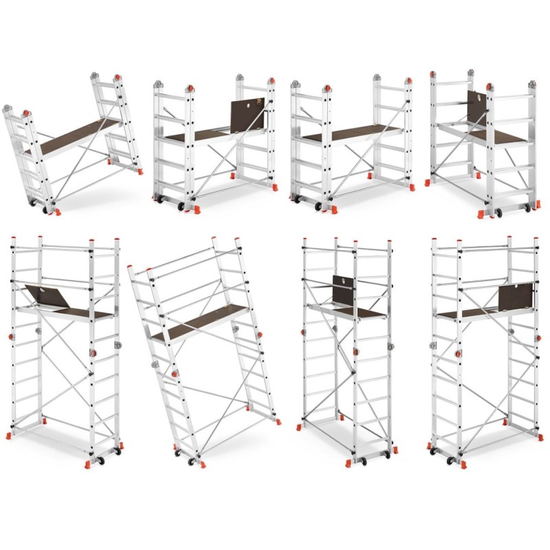 Schela aluminiu mobila cu doua scari pliabile 2x5 trepte, inaltime 3m, platforma 1,35x0,45(m), max. 150kg - CNO-SME-ACRO4M