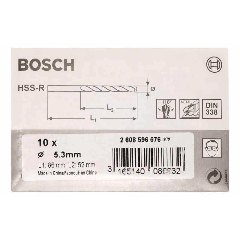 Bosch Set 10 burghie pentru metal HSS-R, DIN338, 5.3x52x86mm