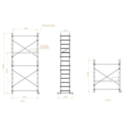 Schela aluminiu mobila 2x2(m), inaltime 4m, platforma 1,6x0,45(m), max. 150kg - CNO-SME-ADDY5M
