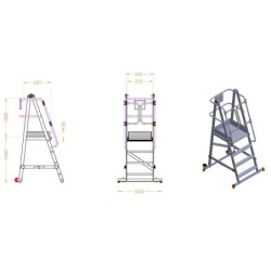 Scara industriala rabatabila aluminiu cu 3 trepte si platforma, inaltime 104cm - CNO-SME-FWPL13