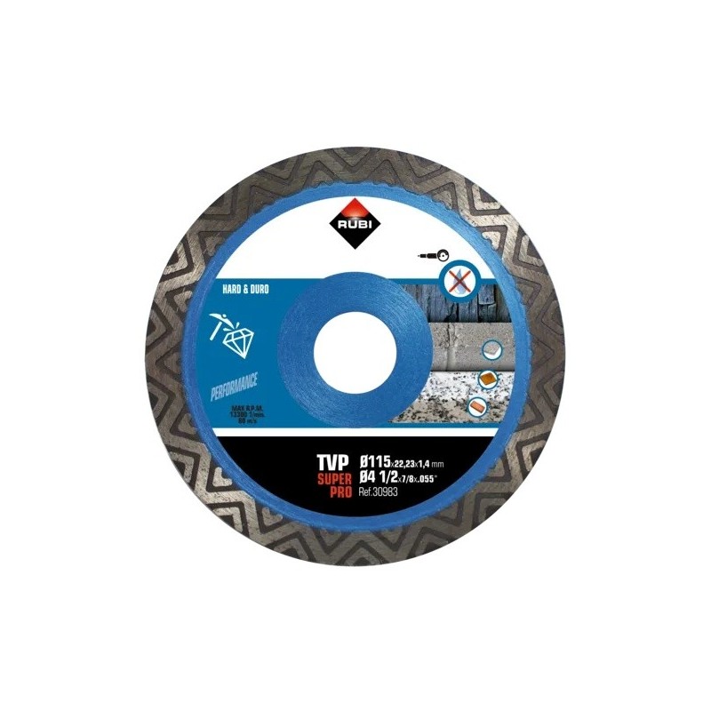 Disc diamantat pt. materiale foarte dure 115mm, TVP 115 SuperPro - RUBI-30983