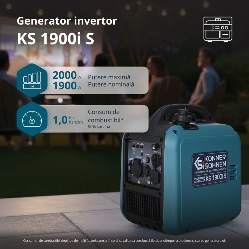 Generator de curent 2.0 kW inverter - benzina - Konner & Sohnen - KS-1900iS