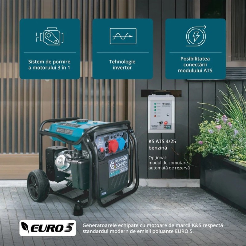 Generator de curent 8.5 kW inverter - benzina - Konner & Sohnen - KS-8100iE-1/3-ATSR