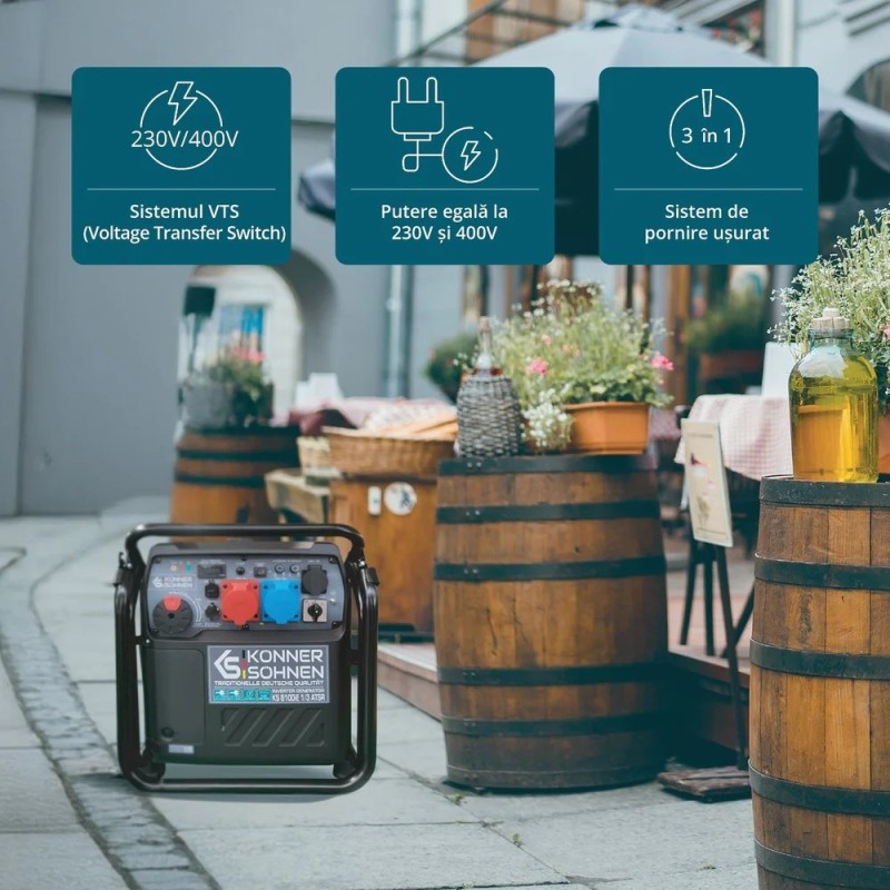 Generator de curent 8.5 kW inverter - benzina - Konner & Sohnen - KS-8100iE-1/3-ATSR