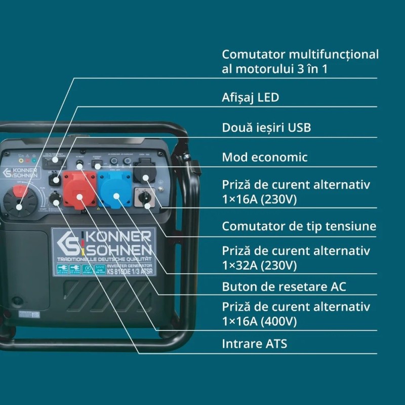 Generator de curent 8.5 kW inverter - benzina - Konner & Sohnen - KS-8100iE-1/3-ATSR