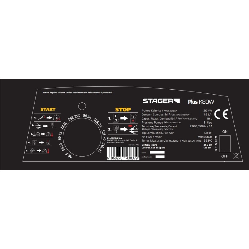 Stager PLUS-K80W Tun de aer cald, ardere directa, 20kW, motorina, 230V, 400mc