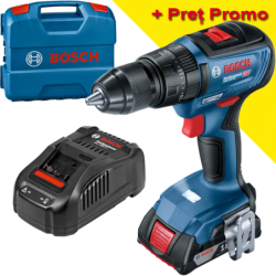 BOSCH GSB 18V-50 Masina de gaurit cu percutie brushless cu 1 acumulator Li-Ion 2Ah, 50Nm, cu incarcator rapid de 8Ah GAL1880CV +