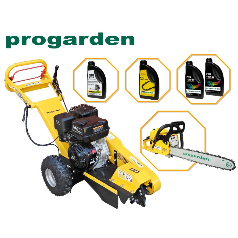 Pachet ProGARDEN MFB15 Masina de frezat buturugi, 15CP, benzina, 300mm + MF3545P motoferastrau 450mm, 3.4CP + 4L ulei
