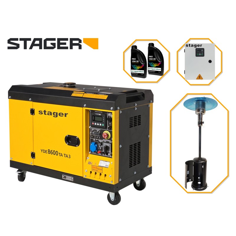 Pachet Stager YDE8600TA-TA3 V2 Generator insonorizat 7.5kVA, DualPower + Automatizare trifazata YA40063F12STA, 63A + Zobo H1207G
