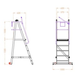 Scara industriala rabatabila (pliabila) din aluminiu cu 4 trepte si platforma h=132cm, inaltime de lucru 3,3m - CNO-SME-FWPL14