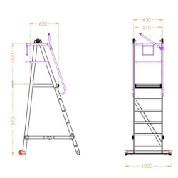 Scara industriala rabatabila (pliabila) din aluminiu cu 5 trepte si platforma h=157cm, inaltime de lucru 3,5m - CNO-SME-FWPL15