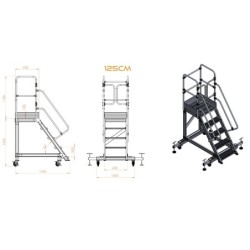Scara industriala din aluminiu cu 3-8 trepte, platforma si roti ajustabile, h=100-225(cm), inaltime lucru 3-4,25(m) - CNO-SME-AL