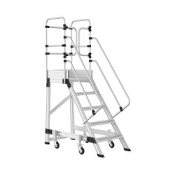 Scara industriala din aluminiu cu 4 trepte si 1 platforma, cu roti automate cu arc, h=125(cm) platforma, inaltime lucru 3,5(m) -