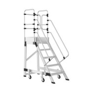 Scara industriala din aluminiu cu 4 trepte si 1 platforma, cu roti automate cu arc, h=125(cm) platforma, inaltime lucru 3,5(m) -