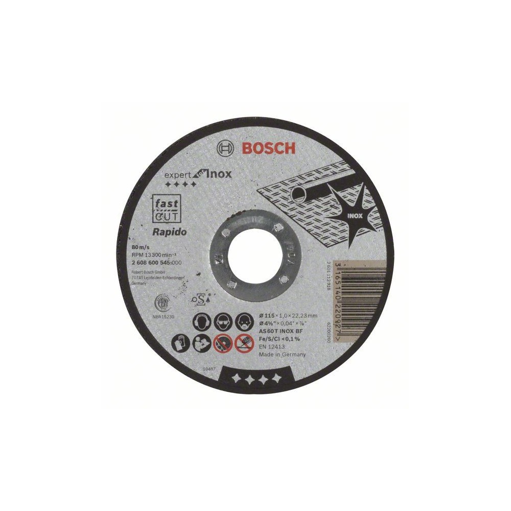 Bosch Disc de taiere drept Expert for Inox - Rapido AS 60 T INOX BF, 115mm, 1.0mm