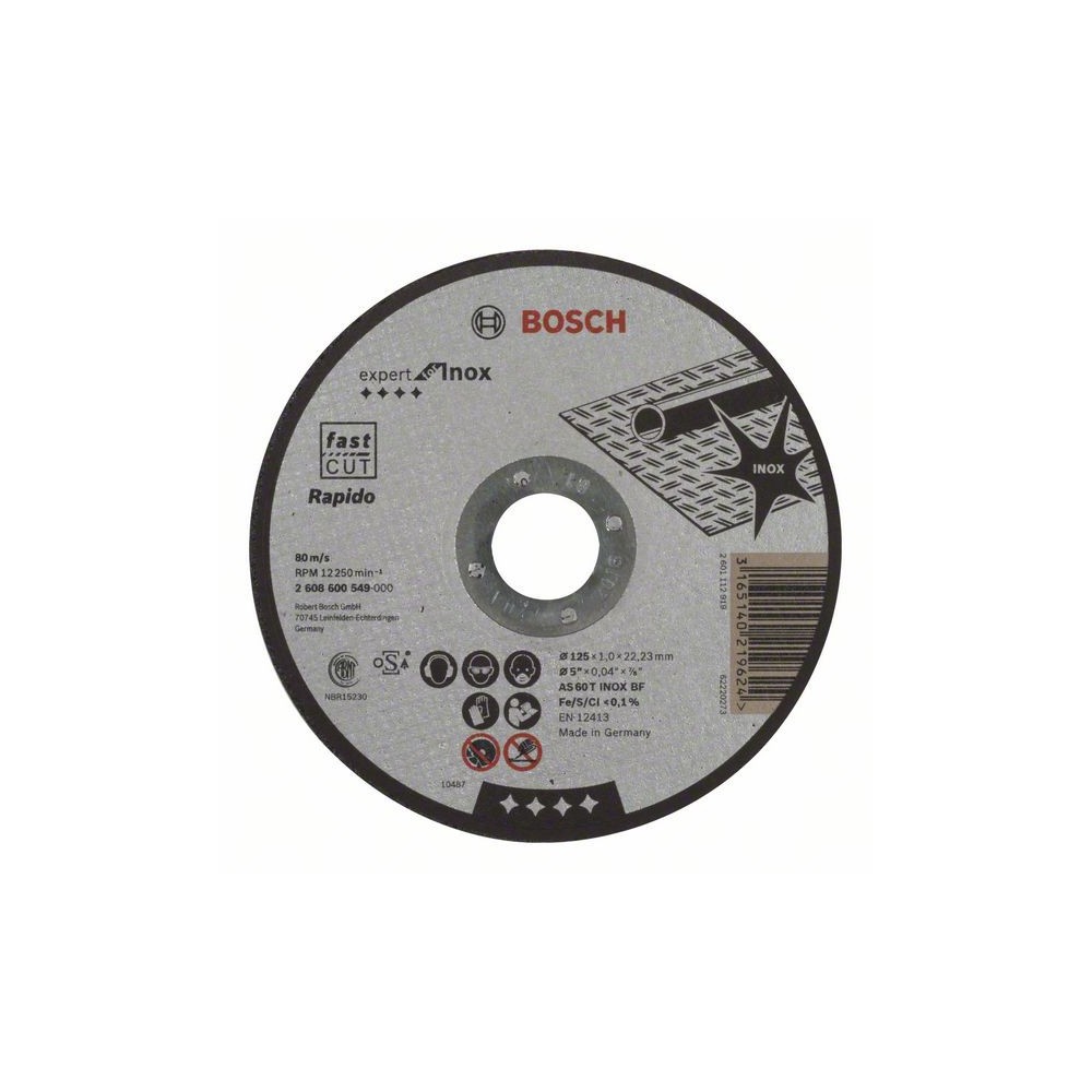 Bosch Disc de taiere drept Expert for Inox - Rapido AS 60 T INOX BF, 125mm, 1.0mm