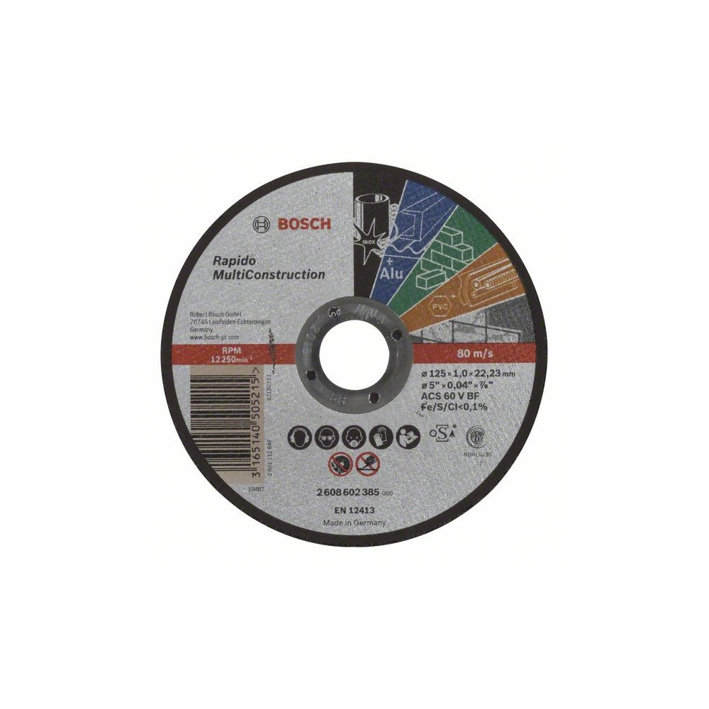 Bosch Disc de taiere drept Rapido Multi Construction ACS 60 V BF, 125mm, 1.0mm