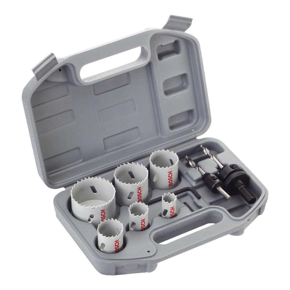 Bosch Set 9 accesorii, 6 carote BiMetal cu D20-68mm, 2 adaptoare hexagonale, 1 cheie hexagonală