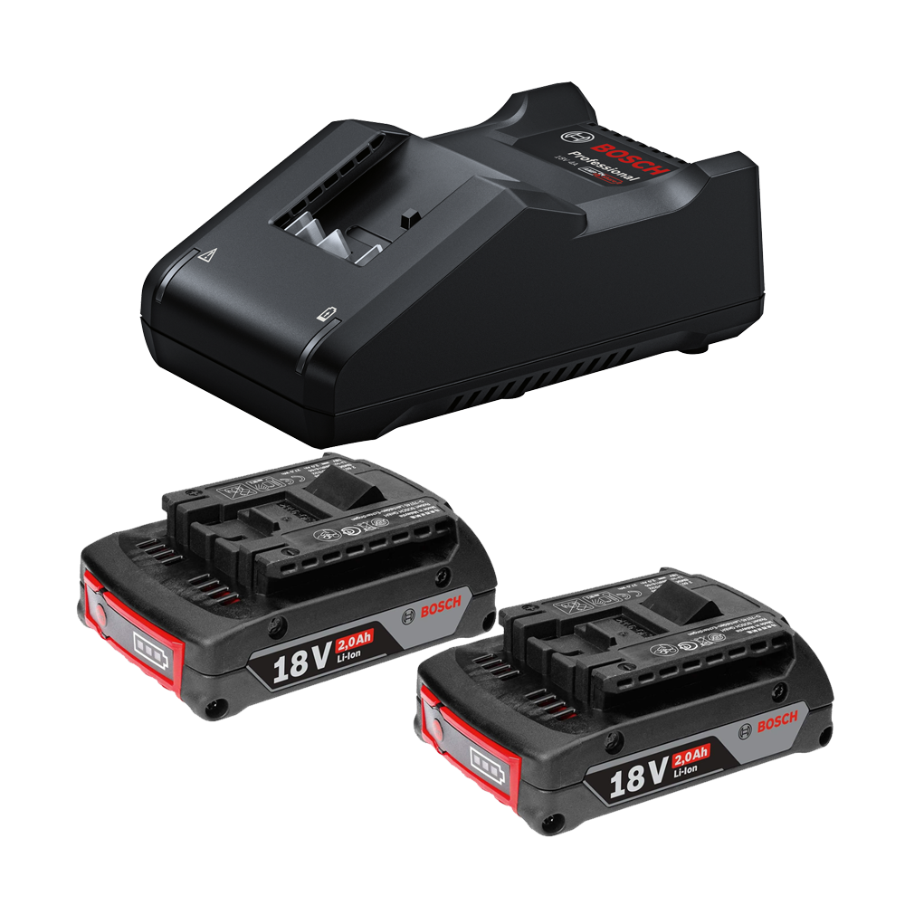 BOSCH GBA18V + GAL18V-40 Set 2 acumulatori cu led Li-Ion, 18V, 2Ah + Incarcator rapid de 4Ah