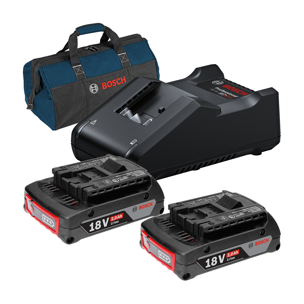 BOSCH GBA18V + GAL18V-40 Set 2 acumulatori Li-Ion, 18V, 2Ah + Incarcator de 4Ah + Geanta textil mediu