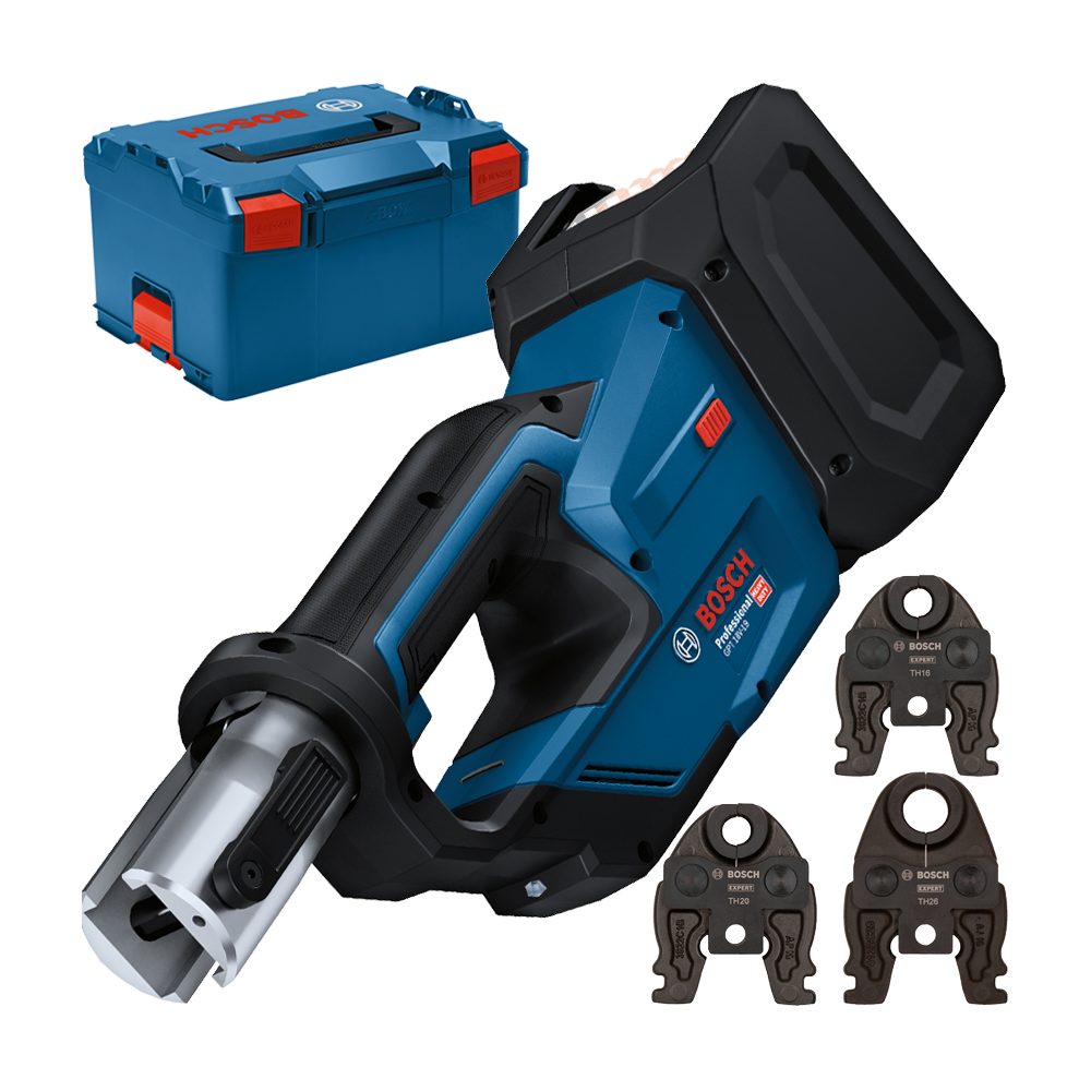 BOSCH GPT 18V-19 (SOLO) Aparat de presare Li-Ion, fara acumulator in set + Gheare presare TH16, TH20, TH26 + L-BOXX